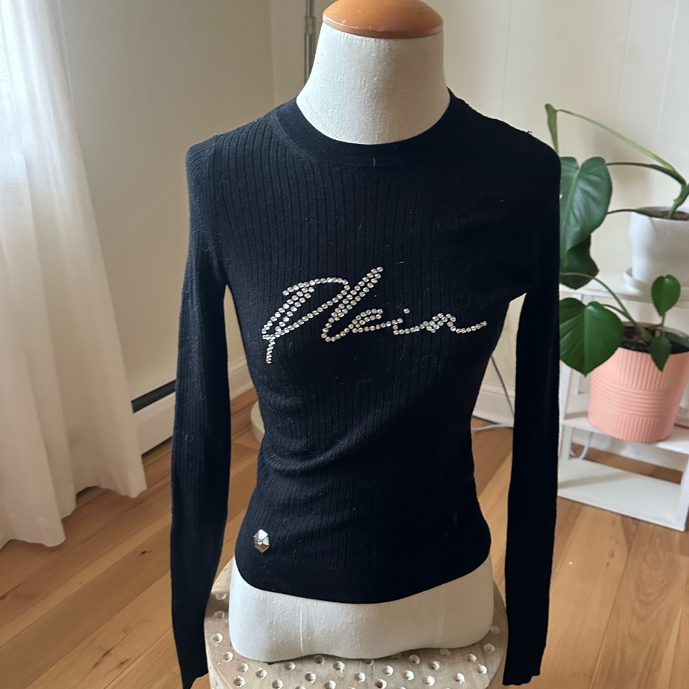 Philipp Plein Black Long Sleeve Top with Embellishments